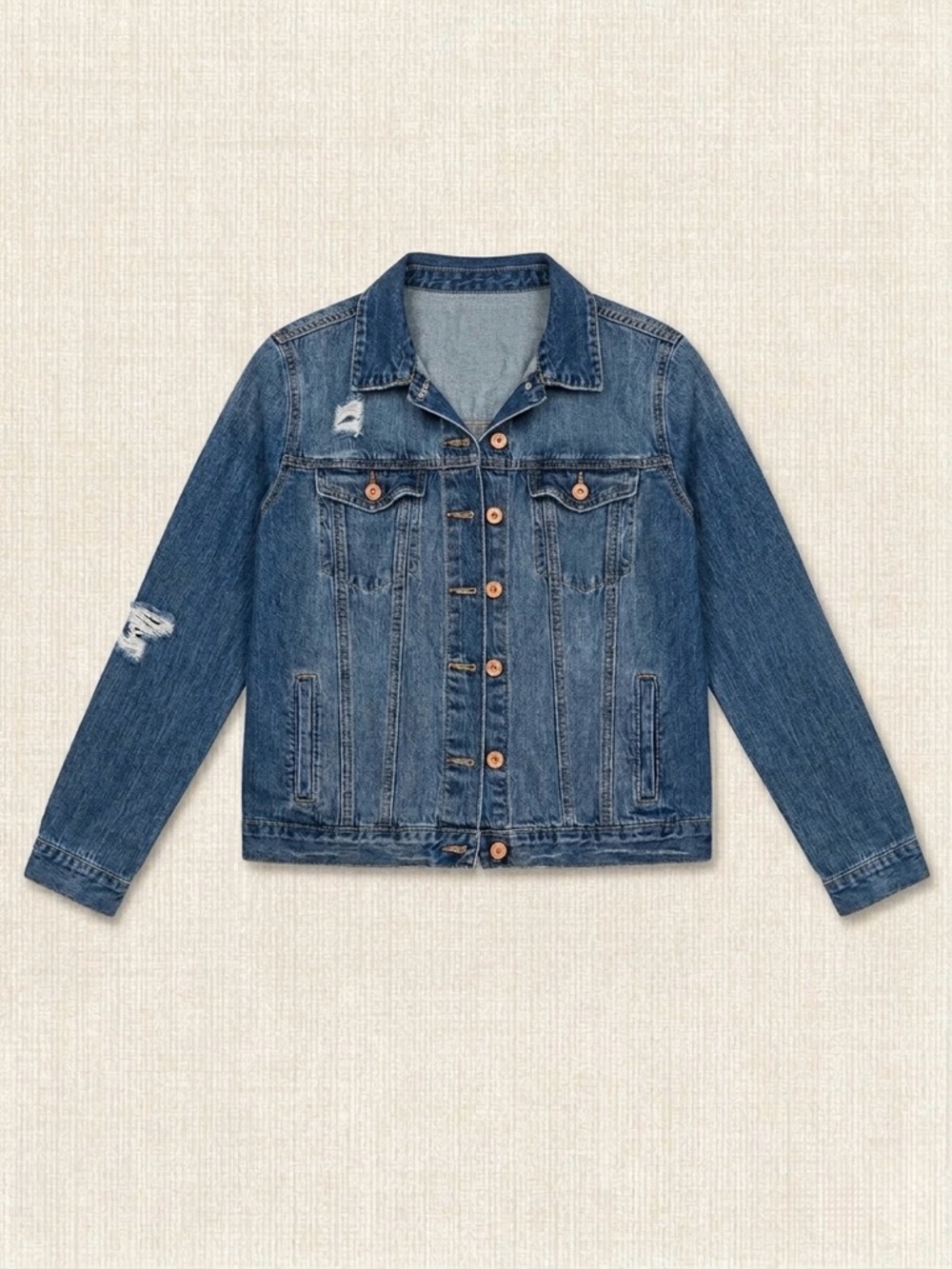 Forever 21 Women's Blue Distressed Denim Jacket